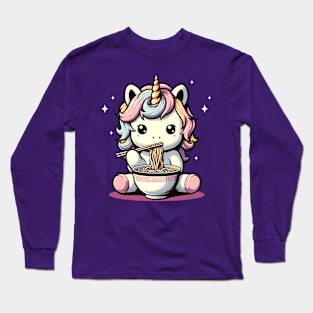 Little unicorn eating ramen noodles Long Sleeve T-Shirt